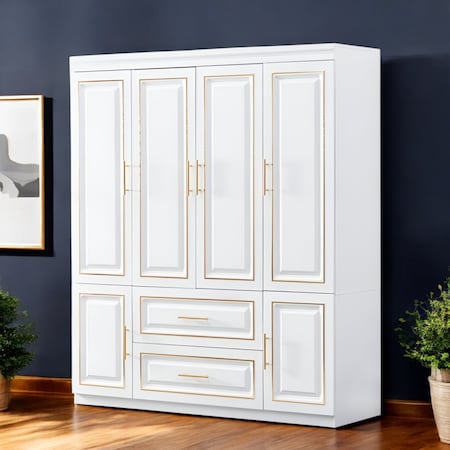 Homeroots 79" Gold And White Six Door Two Drawer Combo Dresser 569302