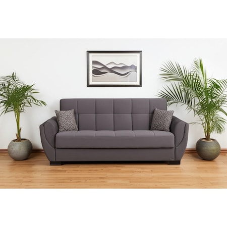 Homeroots 93" Gray Microfiber Convertible Futon Sleeper Sofa And Toss Pillows With Storage 607070