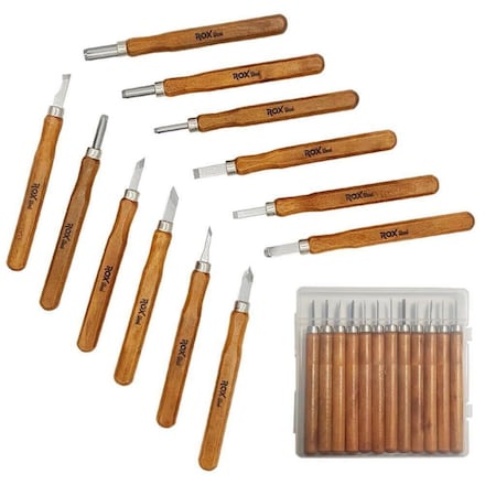 Rox Wood Mini Wood Carving Knife Set in a PVC Box - 12 Piece ROX-153ROX184504-12PC