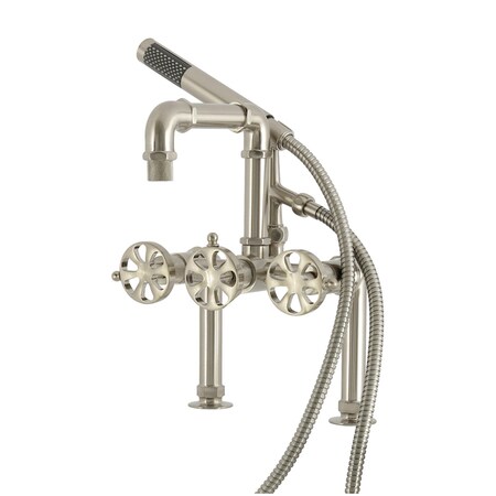 Kingston Brass 7" Center Deck-Mount Clawfoot Tub Faucet with Hand Shower, Brushed Nickel AE6408RX