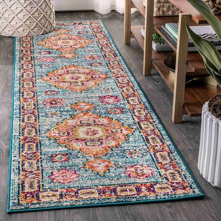 Jonathan Y Bohemian FLAIR Boho Vintage Medallion Blue/Red 2 ft. x 8 ft. Runner Rug BMF100A-28