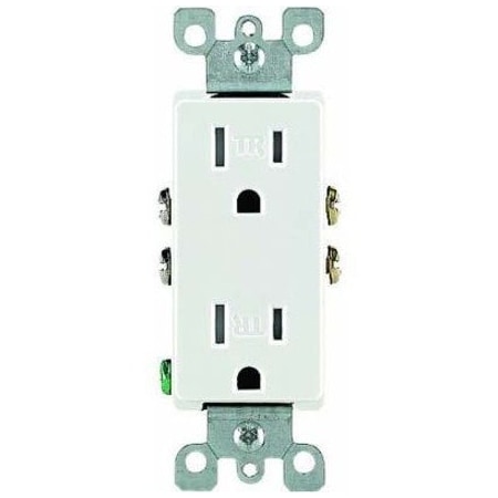 Leviton Straight Blade Receptacle, 5-15R, 15 A, 125V AC, 2 Pole, 3 Wire, Flush Mount, Grounded T5325-W