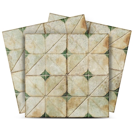 Homeroots 4" x 4" Green Vinyl Arabesque Peel And Stick Removable Tiles 628692