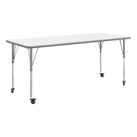 Flash Furniture Commercial Adjustable Height Rectangular Activity Table - Locking Casters-White XU-A3072-REC-WHT-T-A-CAS-GG