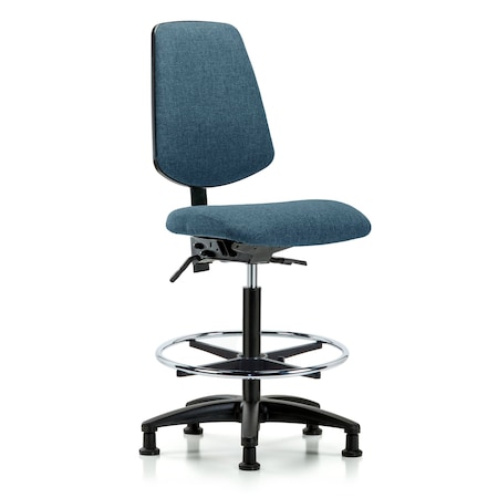 Blue Ridge Ergonomics Fab Hi Bench Chair, Med, Bk, CF, Glds, Blu, No Arms, 26" to 35-1/2" Height, Blue BR-FHBCH-MB-RG-T1-A0-CF-RG-F43