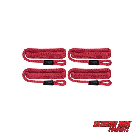 Extreme Max 3006.2999 BoatTector Solid Braid MFP Dock Line Value 4-Pack - 1/2" x 20', Red 3006.2999