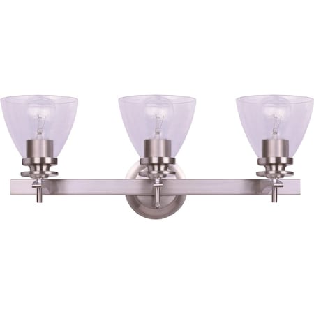 Home Impressions 3-Bulb Brushed Nickel Vanity Bath Light Fixture Clear Glass IVL256A03BN-C
