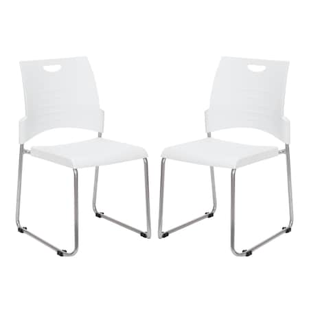 Office Star Products STC Series Sled Base Leg Stack Chair, White / Silver STC8302C2-11