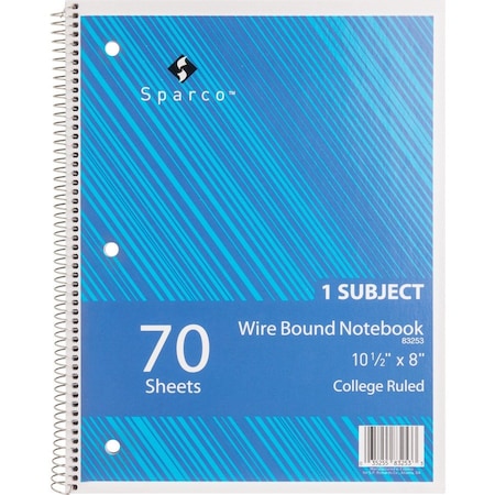 Sparco 1-Subject Notebook, 8" x 10-1/2", College Ruled, Bright White, 70 Sheets/Pad 83253