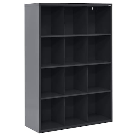 Sandusky Lee Open Bin Cubbie Cabinet, 46 in W x 18 in D x 66 in H, 12 Compartments, Black, Wood IC00461866-09