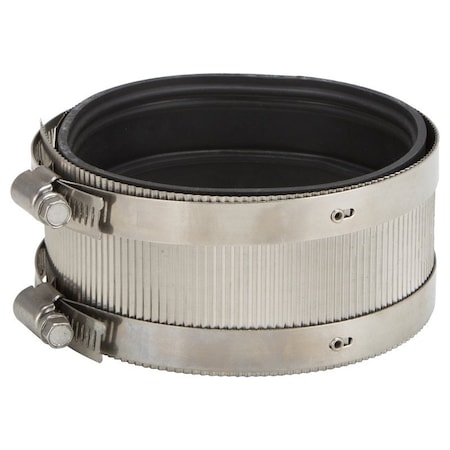 Prosource Coupling, 4 in, Rubber/Stainless Steel, Black/Stainless Steel Shield NHC-44