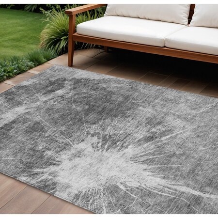 Homeroots 9' X 12' Gray Charcoal And Silver Abstract Washable Indoor Outdoor Area Rug 582954
