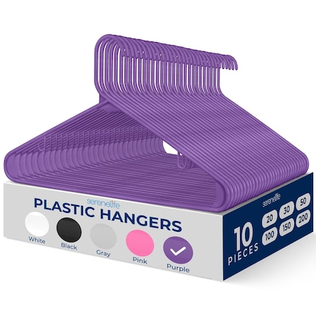 Serenelife Premium Plastic Hangers, Durable, Space Saving Clothes Organizers, Purple, 10PK SLHPLPURL10