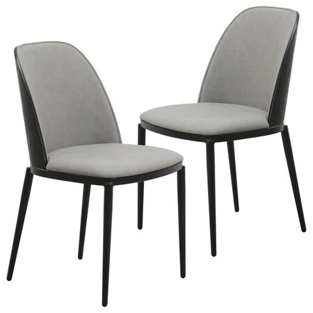 Leisuremod Tule Dining Side Chair, Black Frame with Light Grey Leather Seat, 2PK TCBL18LGR2