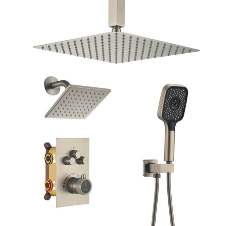 Casainc Celling 12in. Rainfall Shower Head 3 Function Thermostatic ...