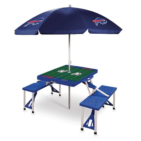Picnic Time Family Of Brands Buffalo Bills - Picnic Table Portable Folding Table with Seats and Umbrella, (Blue) 811-02-139-045-2