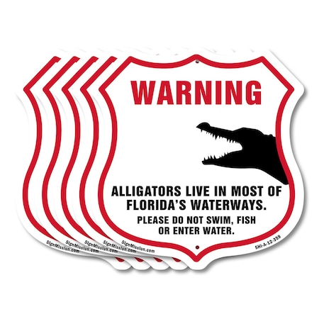 Signmission Alligator Warning Shield Sign Warning Al, 12 inch X 12 inch, Aluminum Metal Sign, 5PK SHI-A-5Pack-12-359