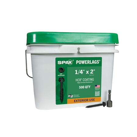 Spax 1/4 in x 2 in Exterior Structural Wood Lag Screws Powerlags Hex Head Hex Bulk Pail, 500PK 3571820700500