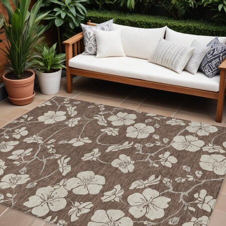 Homeroots 10' X 14' Brown And Beige Floral Washable Indoor Outdoor Area Rug 599873
