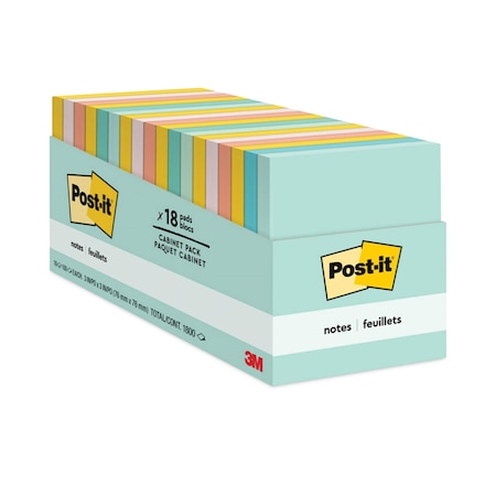 Post-It Original Pads in Beachside Cafe Collection Colors, Cabinet Pack, 3in x 3in, 100 Sheets/Pad, 18PK 654-18APCP