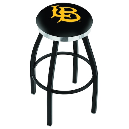 Holland Bar Stool Co 25" Blk Wrnkl Long Beach State University Swivel Bar Stool, Chrome Ring L8B2C25LBStUn