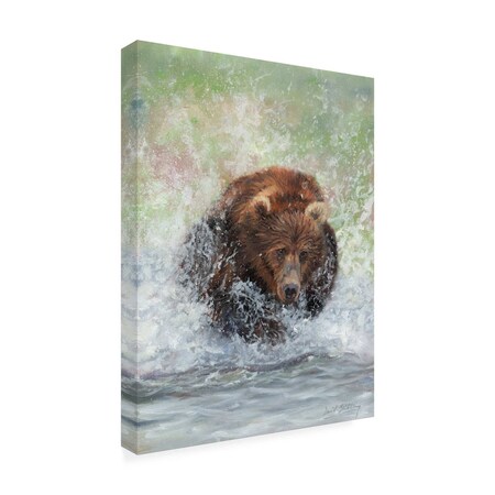 Trademark Fine Art Outdoor Canvas Art - David Stribbling 'Bear Running Through Water' Wall Art for Patios, or Gardens GRL01565-OC1824WR