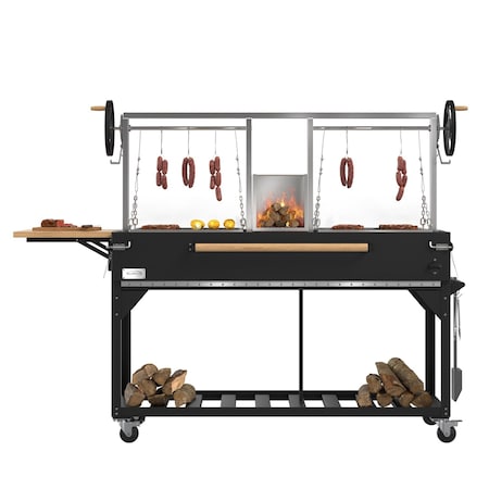 Koolmore 92 in. Argentine Santa Maria Charcoal and Wood Grill, Adjustable Outdoor BBQ, Black KM-OG-AWD-92