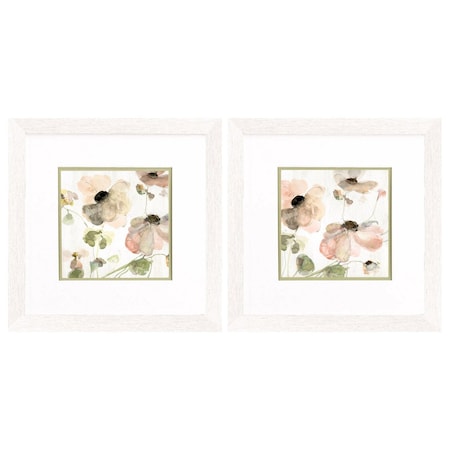 Homeroots Set Of Two Soft Spring Pop Distressed White Framed Wall Art, 2PK 649297