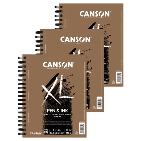 Canson XL Series Pen & Ink Pad, Side Wire Binding, 60 Sheet, 7x10 inch, 3PK C400100927