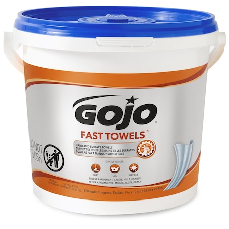 Gojo Hand and Surface Wet Towels, Bucket, 130 Wipes per Container, Citrus, Moisturizing, Blue, 4 PK 6298-04