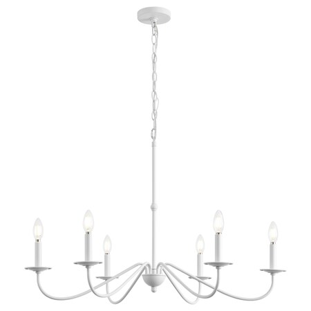 Jonathan Y Wicklow 34.75" 6-Light Bohemian Farmhouse Iron LED Chandelier, White JYL7559D