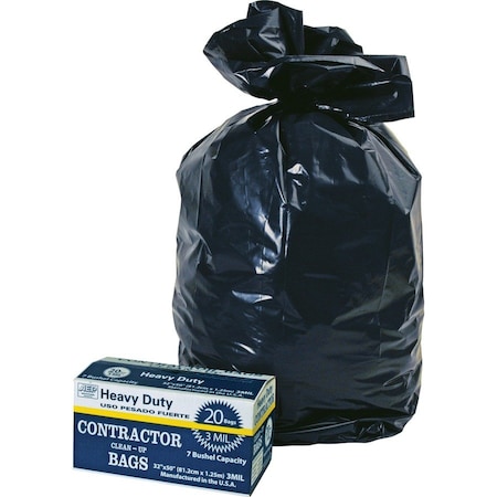 Berry Plastics Heavy Duty Contractor Bags, 45 gal Capacity, 32'' x 40'', 76 Microns, Black, 20PK 0186470