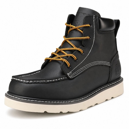 Handpoint Mens 6 in Soft Toe Work Boots-Water Resistant Black Leather Safety Boots, EH Rated, 12 HVB304-EE-12