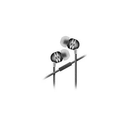 Cable Wholesale Stinger, Metallic Finish Stereo Earbuds w/ Microphone, Nylon Braided Cloth Cord, 4 foot, Black 5002-122BK