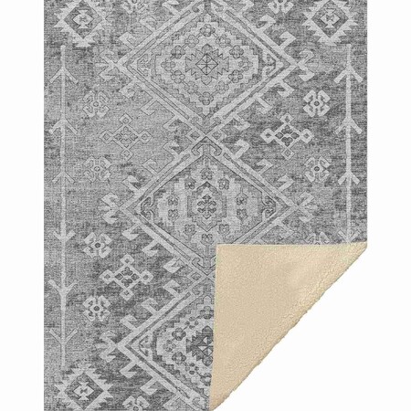 Homeroots 50" X 70" Pewter And Beige Southwestern Microfiber Plush Throw Blanket 712351