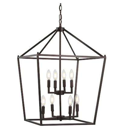 Jonathan Y Pagoda 20" 8-Light Classic Traditional Metal Cage Lantern LED Pendant, Oil Rubbed Bronze JYL7438A