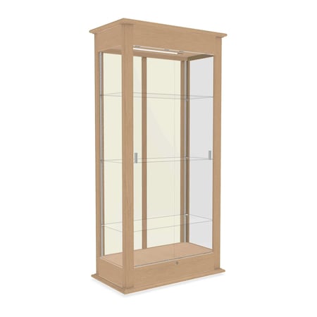 Ghent Varsity Wood Display Case, Lighted, Cordovan Oak, Plaque Fabric Back, 77''H x 36''W x 18''D 694K-PB-C