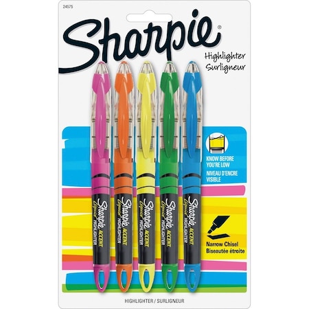 Sharpie Liquid Highlighter Set, Chisel Tip Fluorescent Colors PK5 24575PP