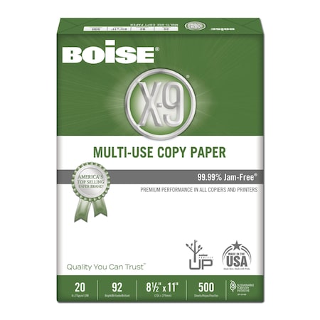 Boise X-9 Multi-Use Copy Paper, 92 Bright, 20 lb Bond Weight, 8.5 x 11, White, 2500PK CASOX9001JR