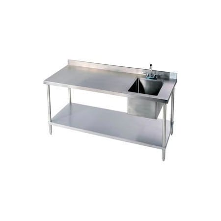 Aero Aero Manufacturing Company 304 Series 14 Ga Stainless Steel Workbench W/ Right Sink, 60"W x 30"D 2TG-B3060T100