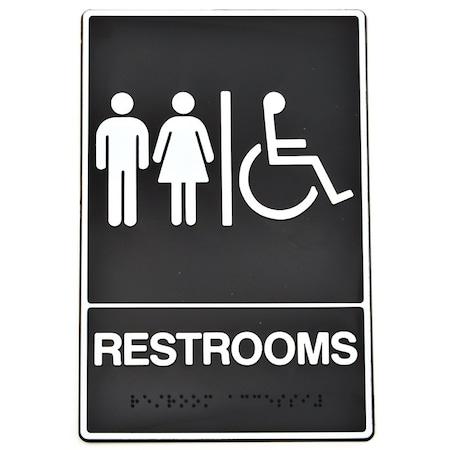 Hy-Ko Graphic Sign, Rectangular, REST ROOM, White Legend, Black Background, Plastic DB-5