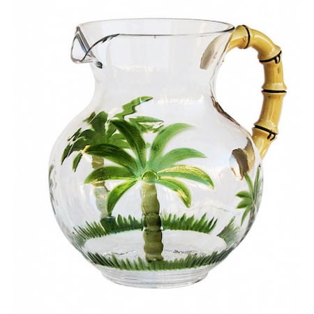 Homeroots 3 Quart Clear and Green Palm Tree Acrylic Pitcher 523323