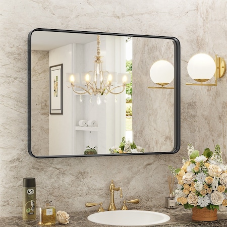 Homeroots 39" Black Metal Framed Bathroom Vanity Mirror 636266
