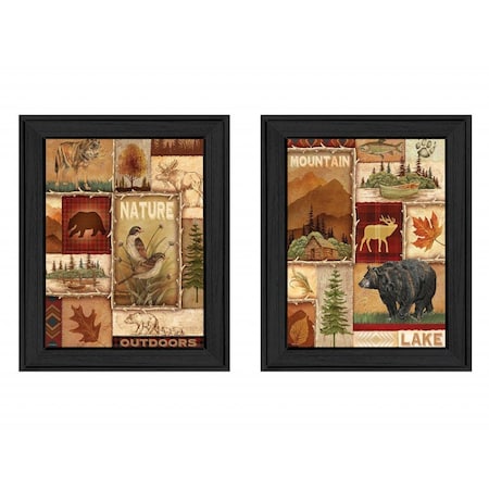 Homeroots Set Of Two Lodge Collage Black Framed Print Wall Art, 2PK 405677