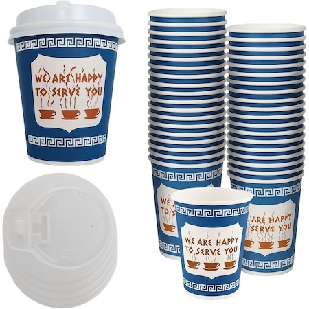 Ecoquality 12oz Insulated Paper Hot Cups With White Dome Lids New York Greek Design Cups, 50PK EQ12OZANGPCWDL-50