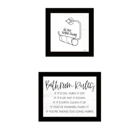 Homeroots Set Of Two "Bathroom Rules" Black Framed Textual Art Wall Art, 2PK 568422