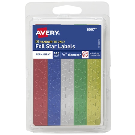Avery Assorted Foil Star Labels 6007, 1, PK440 6007