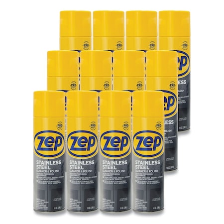 Zep Stainless Steel Polish, 14 oz Aerosol, PK12 ZUSSTL14