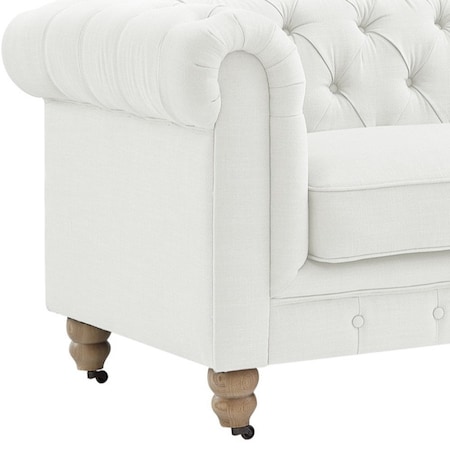 Homeroots 92" Cream Linen Chesterfield Wood Sofa 543988