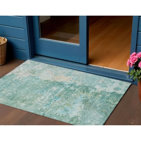 Homeroots 3' X 5' Emerald Abstract Washable Indoor Outdoor Area Rug 607782